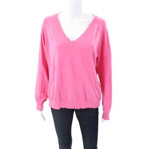 Minnie Rose Womens Cotton Long Sleeve V-neck Knitted Sweater Pink Size XL